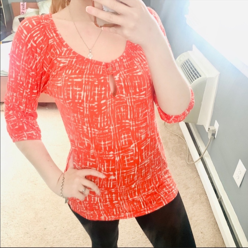 Anthro deletta orange keyhole quarter sleeve top